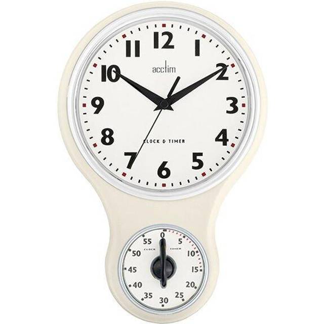 Acctim Kitchen Time Retro Quartz Timer Wall Clock - Cream