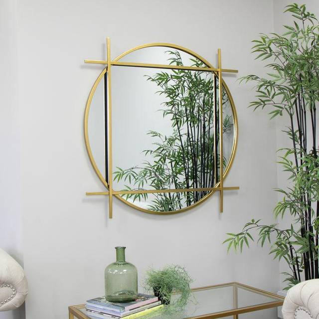 Large Round Gold Wall Mirror 97cm x 97cm Material: Mirrors