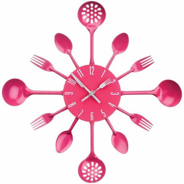 Premier Housewares - Hot Pink Cutlery Metal Wall Clock