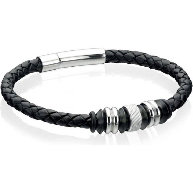 Fred Bennett SS Clasp Black Leather Bracelet FB-B3898