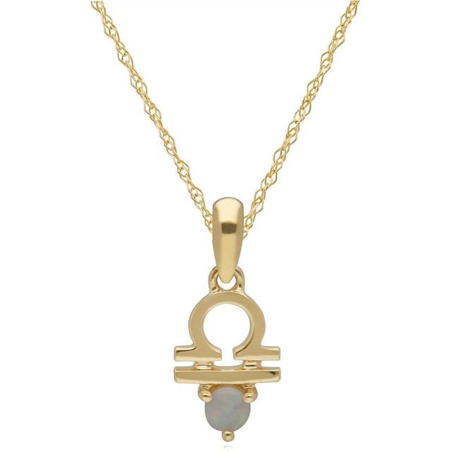 Opal Libra Zodiac Charm Necklace in 9ct Yellow Gold