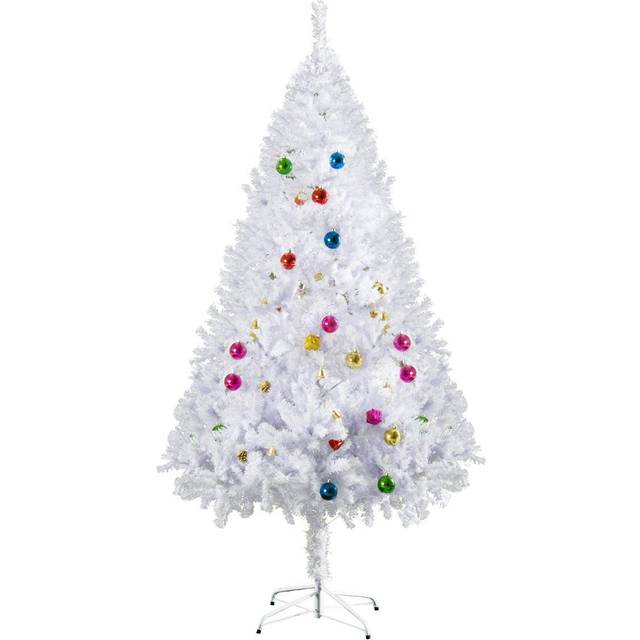 Bon Noel 6ft Snow Artificial Christmas Tree with Various Multi Coloured Ornaments, White