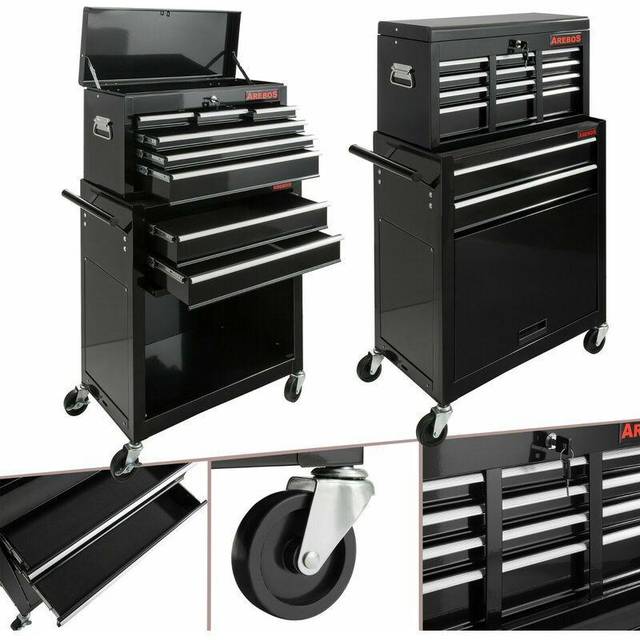 Arebos roller tool cabinet storage 9 drawers toolbox tool chest, trolley