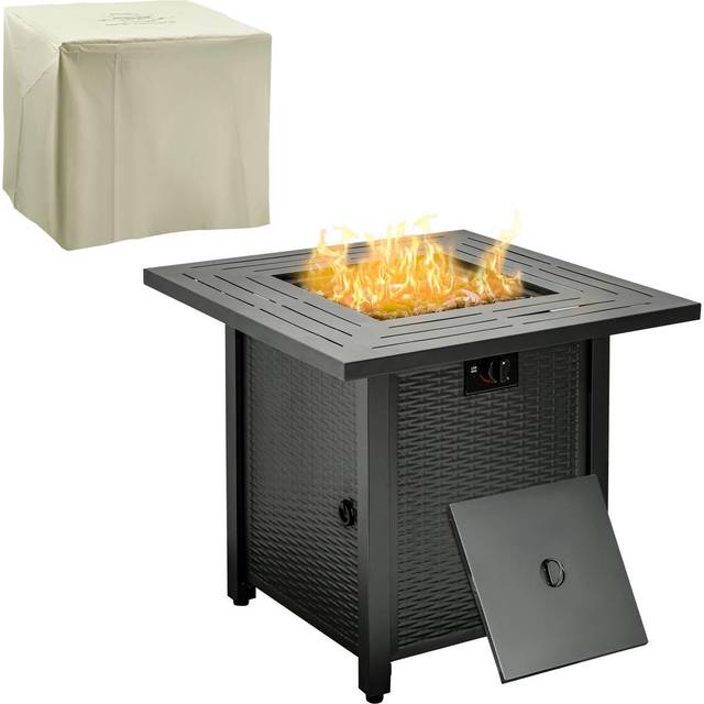 Outsunny Outdoor Propane Gas Fire Pit Table With Rain Cover 40000 Btu - Black, Black