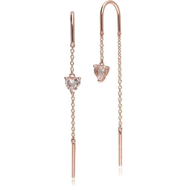 Morganite Heart Threader Earrings in 9ct Rose Gold