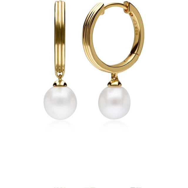 Caruso Pearl Dangle Hoop Earrings in Gold Plated Sterling Silver