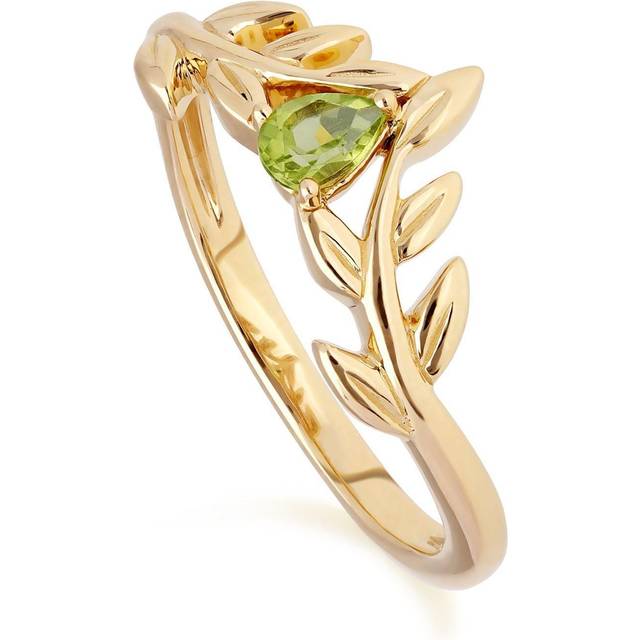 O Leaf Peridot Wishbone Ring in 9ct Yellow Gold