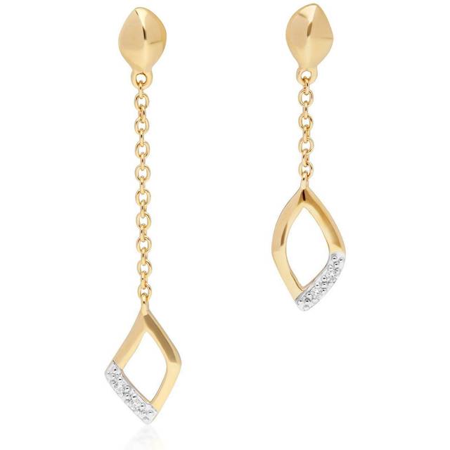 Diamond Pave Mismatched Dangle Drop Earrings in 9ct Yellow Gold - White