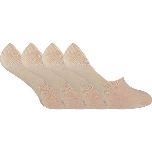 (7-11 UK, Natural) 4 Pairs Bamboo Low Cut Liner Socks for Men & Women with Non Slip Grip