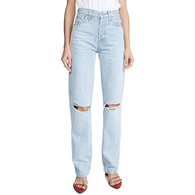 Re/Done Blue High Rise Loose Jeans - BLEACH DESTROY - WAIST US 26