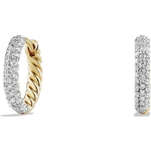 Petite Pavé Huggie Hoop Earrings in 18ct Yellow Gold with Diamonds, 14mm