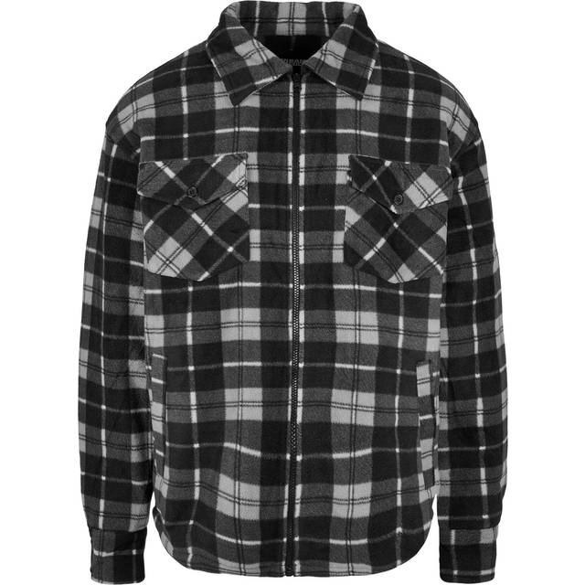 Urban Classics Herrjacka, polar fleece med sherpafoder, lumberjacka rutig, flanellskjorta, storlek S till 5XL, svart/vit, XL