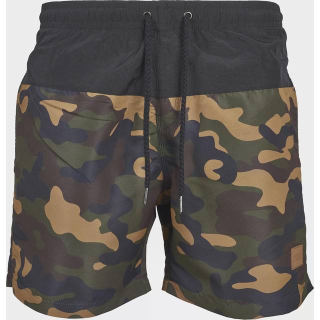Urban Classics Badbyxor för män, block, badshorts, avslappnade badshorts för män, finns i över 20 färger, storlekar XS – 5XL, Blk/Woodcamo, L