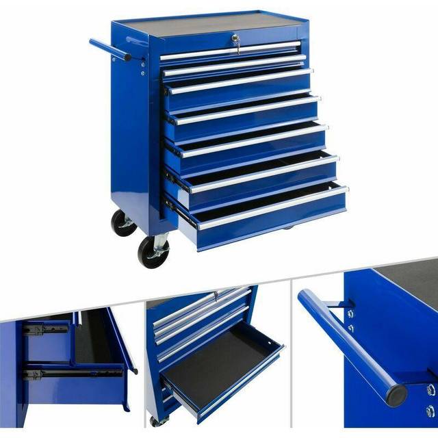 Arebos roller tool cabinet storage 7 drawers toolbox tool chest, trolley blue