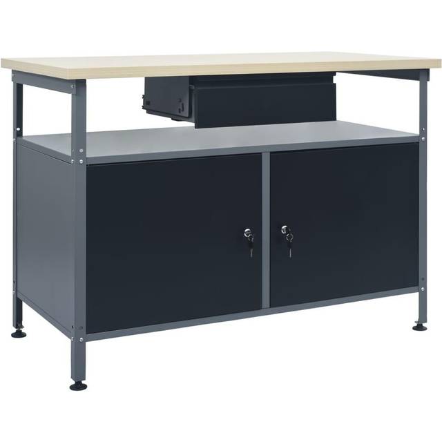 vidaXL Workbench Black Steel Workshop Work Tool Benches Tables Workstation