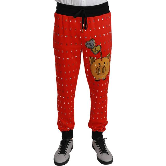 Dolce & Gabbana, Sweatpants, male, Red, S, Jeweled Piggy Bank Joggers