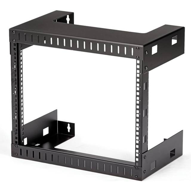 StarTech.com 8U 19" Wall Mount Network Rack - 12" Deep 2 Post Open Frame Server Room Rack for Data/AV/IT/Computer Equipment/Patch Panel with Cage Nuts & Screws 135lb Capacity Black (RK812WALLO)