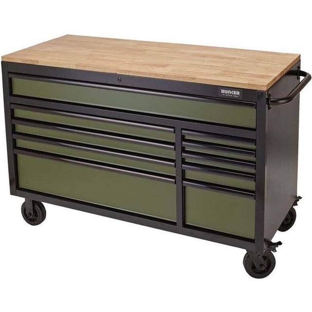 BUNKER® Workbench Roller Tool Cabinet - 10 Drawer, 56", Green