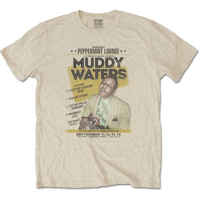 (L, Beige) Muddy Waters T Shirt Peppermint Lounge Show Poster new Official Mens Sand