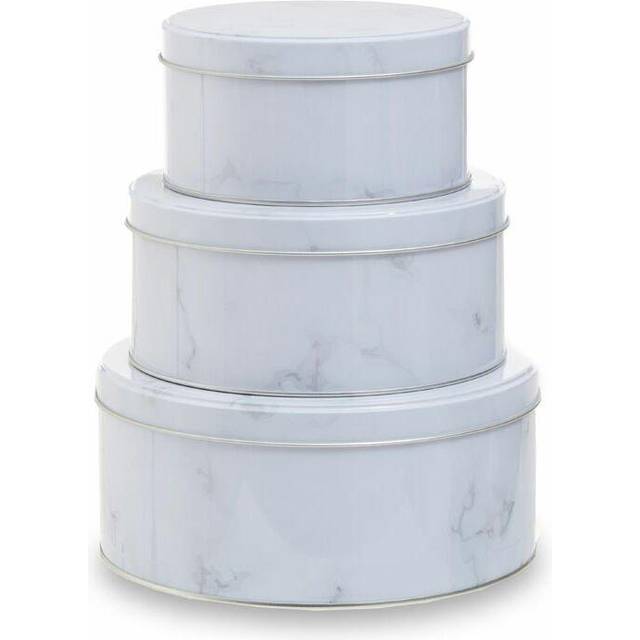 Set of Three White Marble Effect Storage Tins - Premier Housewares