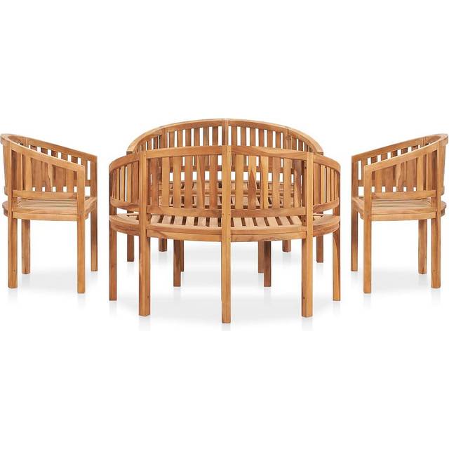 vidaXL Loungegrupp för trädgården 5 delar bananformad massivt teakträ