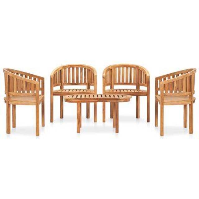 vidaXL 5 Piece Banana Garden Lounge Set Solid Teak Wood, Brown