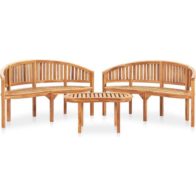 vidaXL 3 Piece Banana Garden Lounge Set Solid Teak Wood, Brown