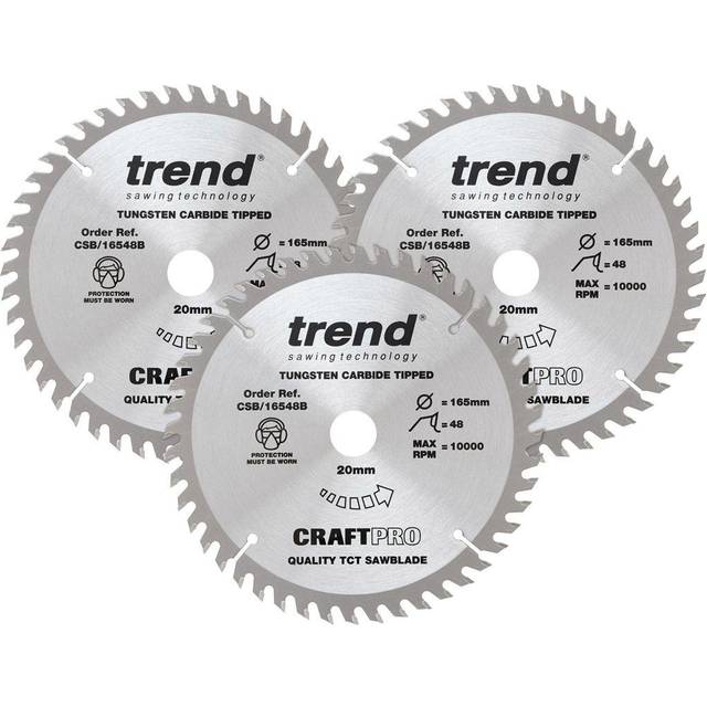 Trend CSB/165/3PK/A Craft Pro Triple Pack of TCT Blades Ideal for Dewalt DWS520K and Makita SP6000 Circular Saws, Tungsten Carbide Tipped, 165mm x 48
