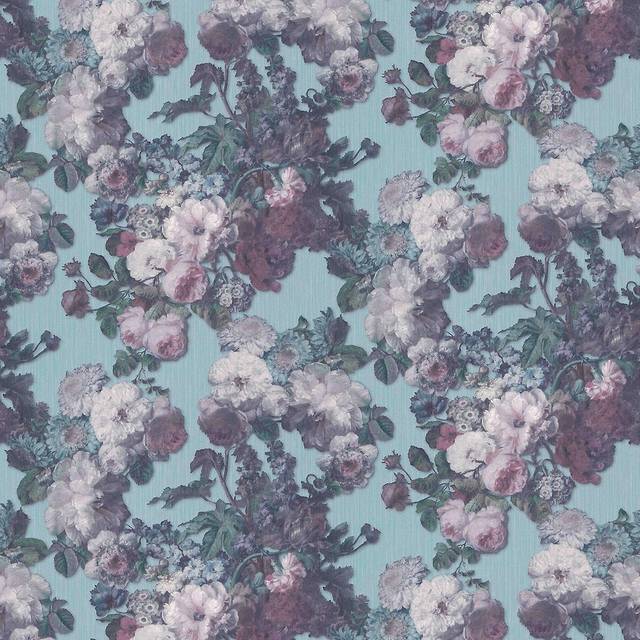Erismann elle teal bouquet glitter floral flower wallpaper modern paste the wall