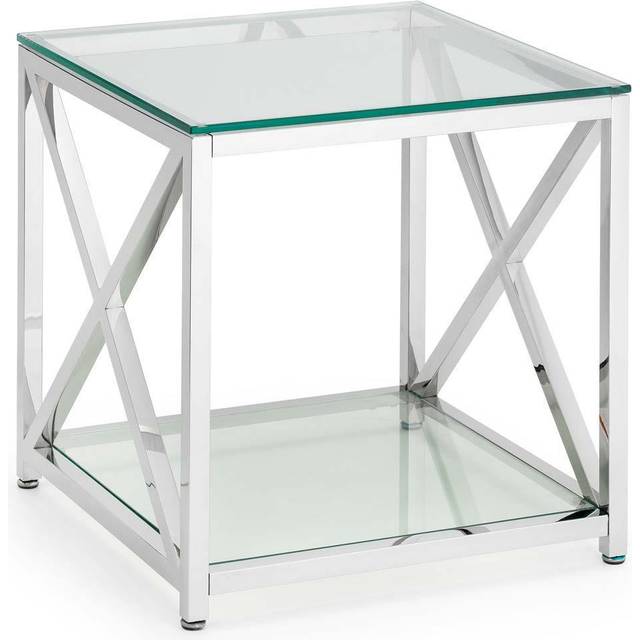 Miami Lamp Table 55x55x55cm - Glass & Silver - Julian Bowen | TJ Hughes