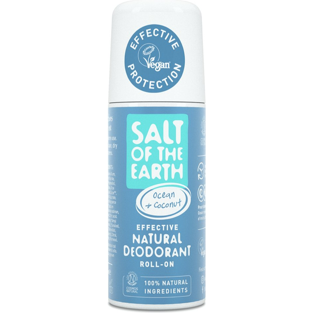 Natural Deodorant Roll On by Salt of the Earth, Ocean & Coconut - Vegan, Long Lasting Protection, Leaping Bunny Approved, Made in The UK - 75ml