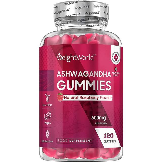 Ashwagandha 1200 mg - 120 gummier - 2 månaders förbrukning - Vegan & Glutenfri - Naturlig hallonsmak - Ashwagandha rotextrakt (Withania Somnifera) från WeightWorld