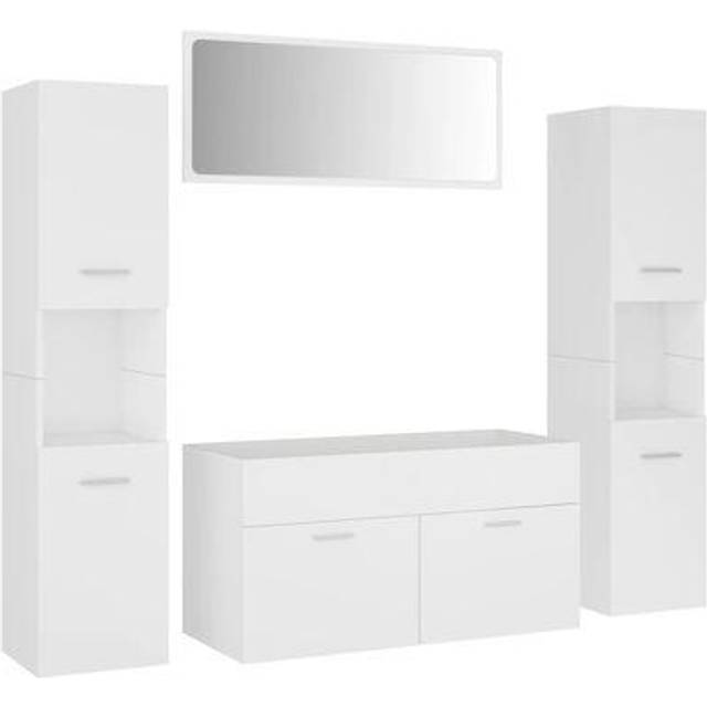 vidaXL Bathroom Furniture Set White Engineered Wood Wall Cabinet Indoor Mirror