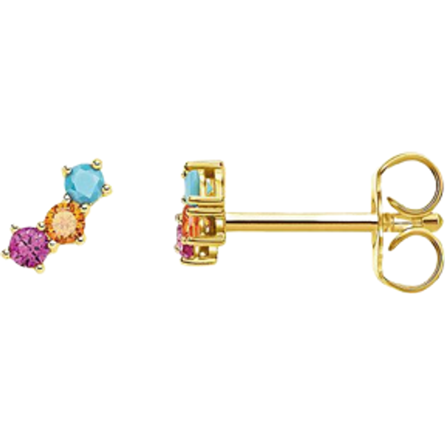 THOMAS SABO Gold Plated Colourful Three Stone Single Ear Stud For Women - gold/silver