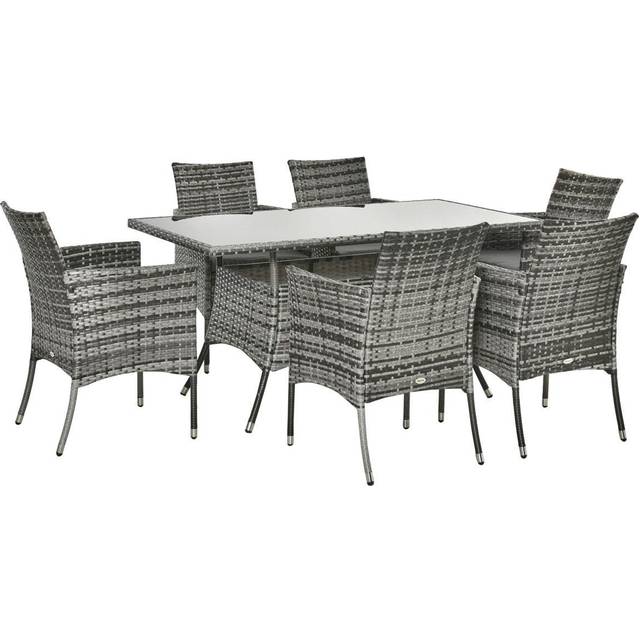 Outsunny 7pc Rattan Garden Furniture Dining Set Wicker Patio Conservatory Seater | TJ Hughes Grey