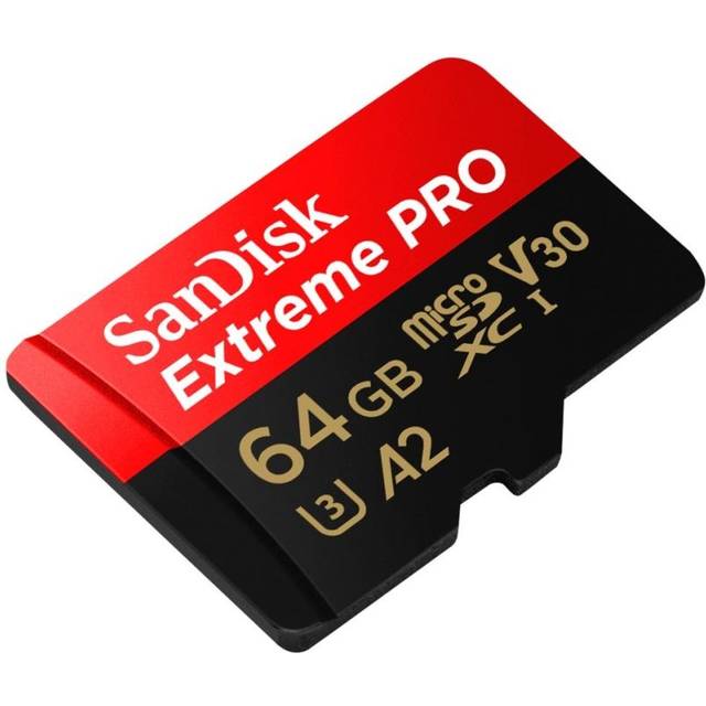 SanDisk Extreme Pro - Flashhukommelseskort (microSDXC til SD adapter inkluderet) - 64 GB - A2 / Video Class V30 / UHS-I U3 / Class10 - microSDXC UHS-