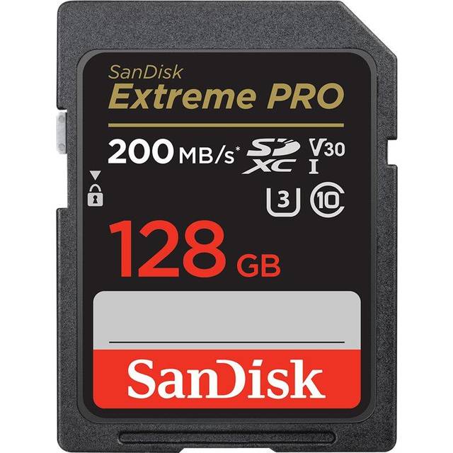 SanDisk 128 GB Extreme PRO SDXC-kort + RescuePRO Deluxe, upp till 200 MB/s, UHS-I, klass 10, U3, V30