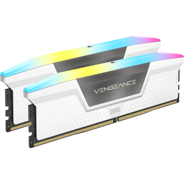 Corsair VENGEANCE RGB DDR5 32GB (2x16GB) 5200MHz C40 Skrivbordsminne (Dynamisk RGB-belysning över tio zoner, Integrerad spänningsreglering, Optimerat för Intel, Anpassade XMP 3.0-profiler) Vit