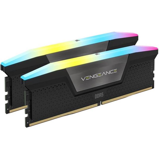 Corsair VENGEANCE RGB DDR5 32GB (2x16GB) 6200MHz C36 Skrivbordsminne (Dynamisk RGB-belysning över tio zoner, Integrerad spänningsreglering, Optimerat för Intel, Anpassade XMP 3.0-profiler) Svart