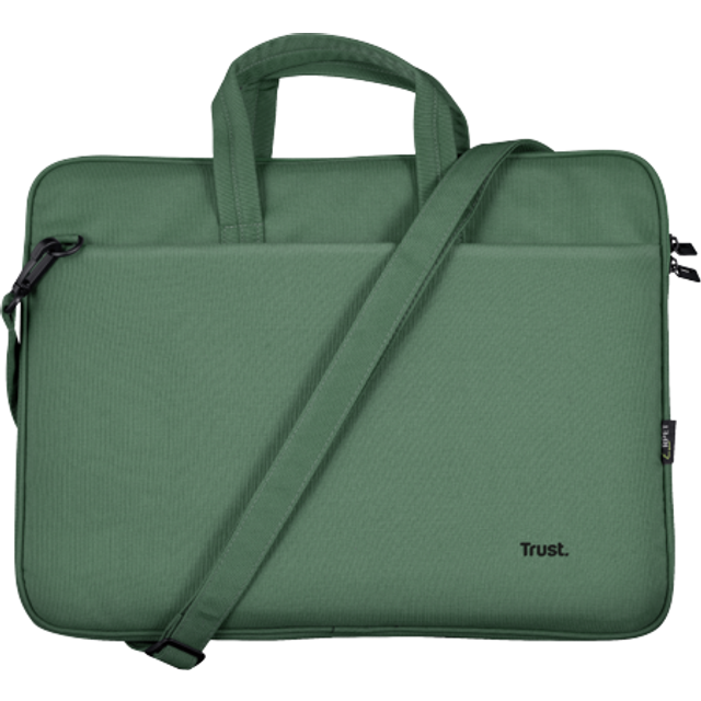 Trust Bologna Hållbar smal laptopväska 16 tum med axelrem, eko-väska, återvunnen plast laptopfodral, RPET arbetsväska, lätt bärväska för resor, affärer, kontor, skola - grön