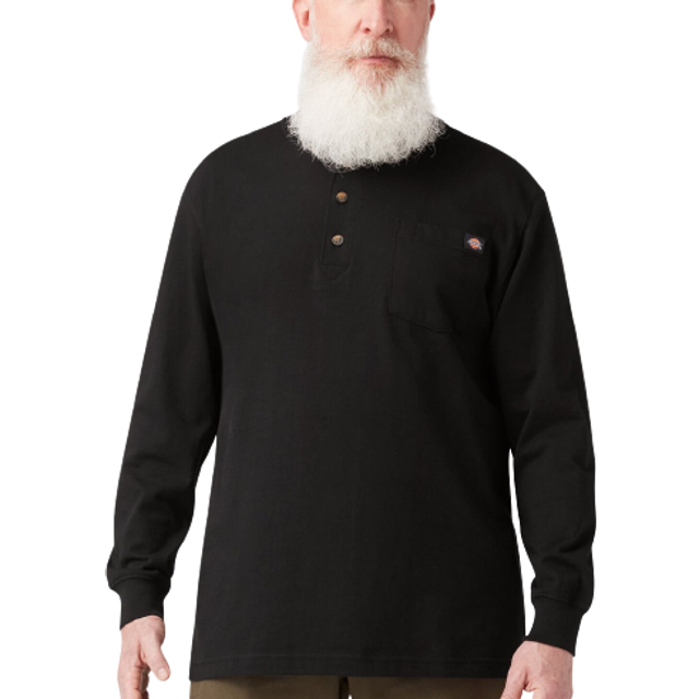 Dickies Mens Long Sleeve Heavyweight Henley  Black  2XTall