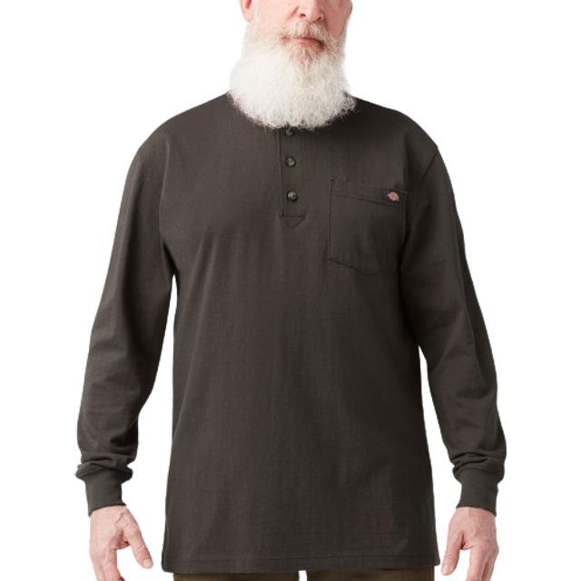 Dickies Mens Long Sleeve Heavyweight Henley  chocolate Brown  2XTall