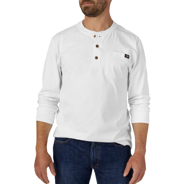 Dickies Mens Long Sleeve Heavyweight Henley  White  LargetTall