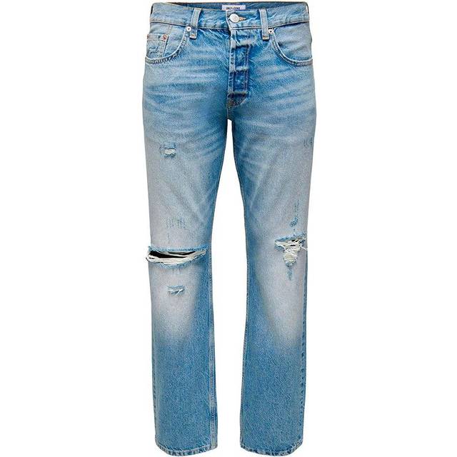 Only & SONS Jeans för män med lös passform ljusblå, Ljusblå denim, 30W / 34L