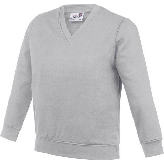 AWDis Academy V Neck School Jumper Sweatshirt in Grey | Size: 9-10 Years