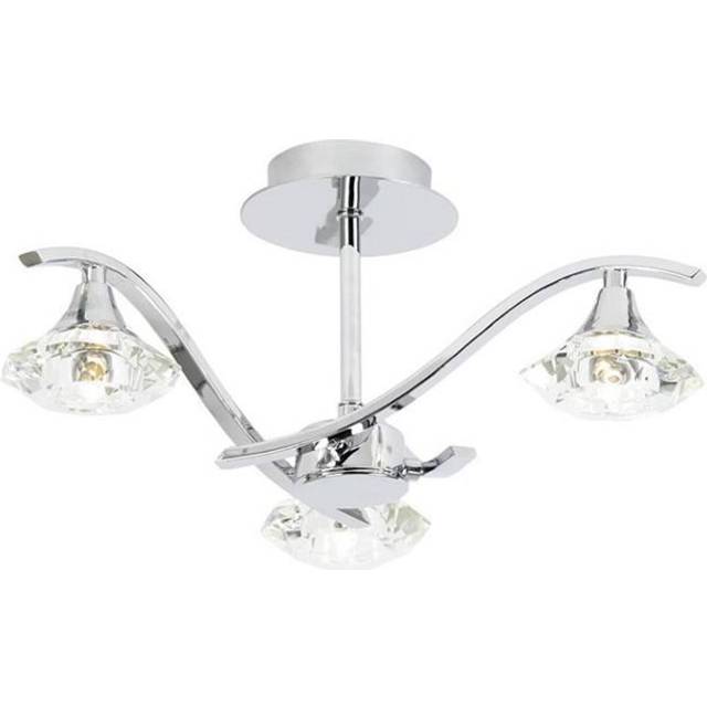 Ensora Lighting Tara Crystal 3 Light Semi Flush Ceiling Light, Silver