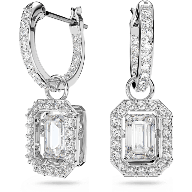Swarovski Millenia droppörhängen, oktagonformade, violett och klarfärgade kristaller i en rodiumpläterad miljö, från Millenia Collection