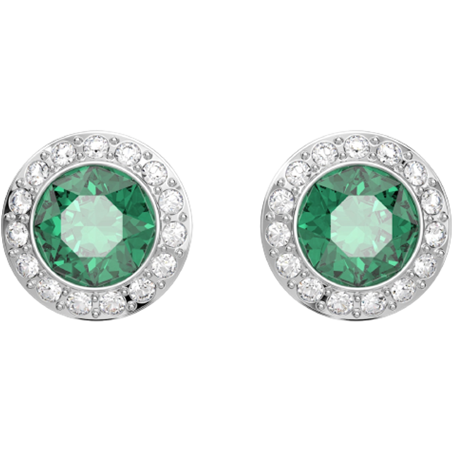 Una Angelic stud earrings, Round cut, Green, Rhodium plated - OS