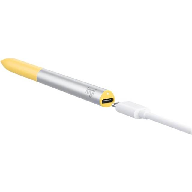 Logitech Pen uppladdningsbar USI Stylus designad för inlärning, fungerar med Chromebook-certifierad, ingen parning, mjukt halkfritt grepp – silver/gul