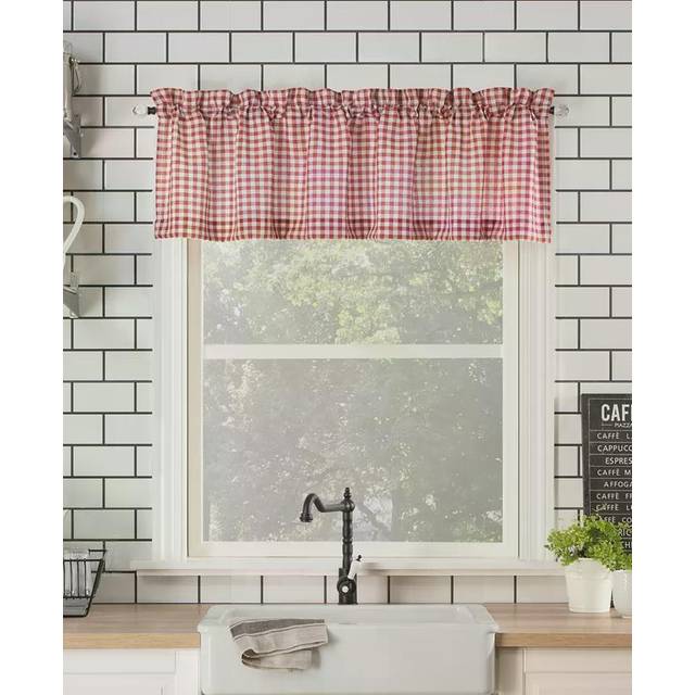 No. 918 Parkham Farmhouse Plaid Semi-Sheer Rod Pocket Kitchen Curtain Valance  54 x 14  Red/White